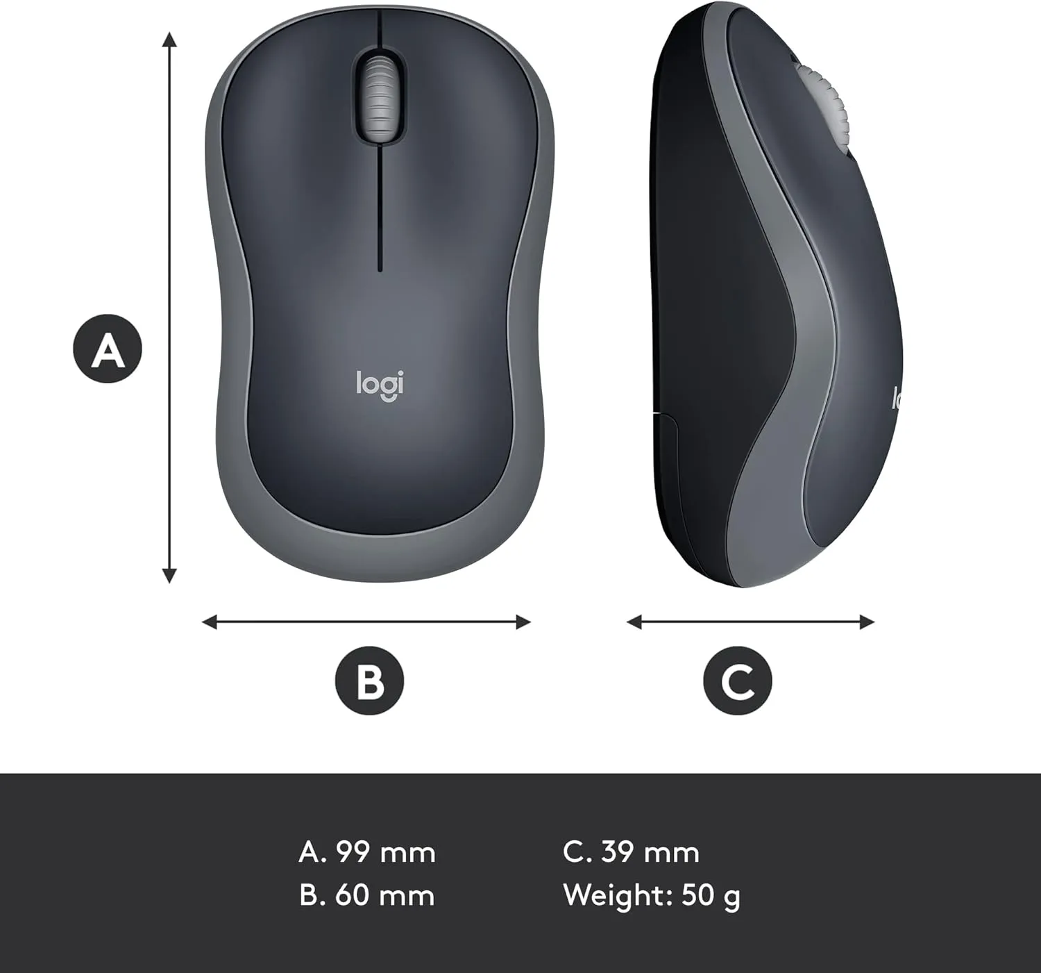 Logitech M185 Wireless Mouse with 1000 DPI Optical Tracking | Plug-and-Play | Wireless Receiver - Grey / Blue / Red