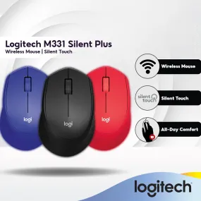 Logitech M331 Silent Plus Wireless Mouse | SilentTouch | Comfort | Long Battery Life - Black / Blue / Red