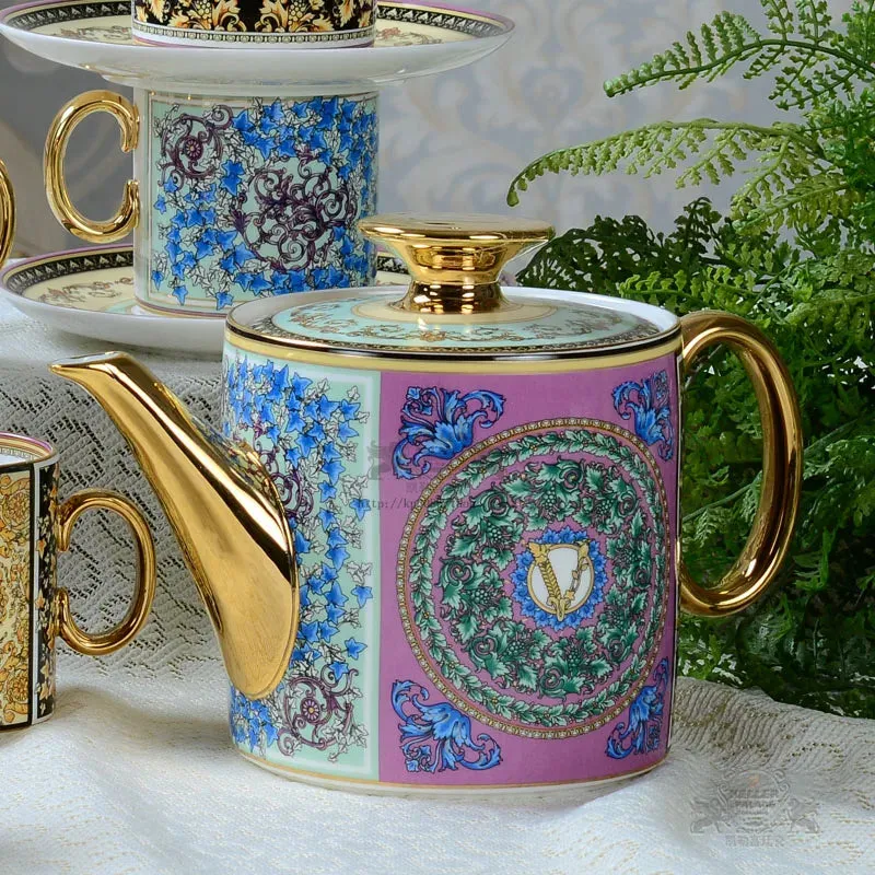 Luxury Versace  Style Fine Porcelain Large Coffee Tea Sets for Six