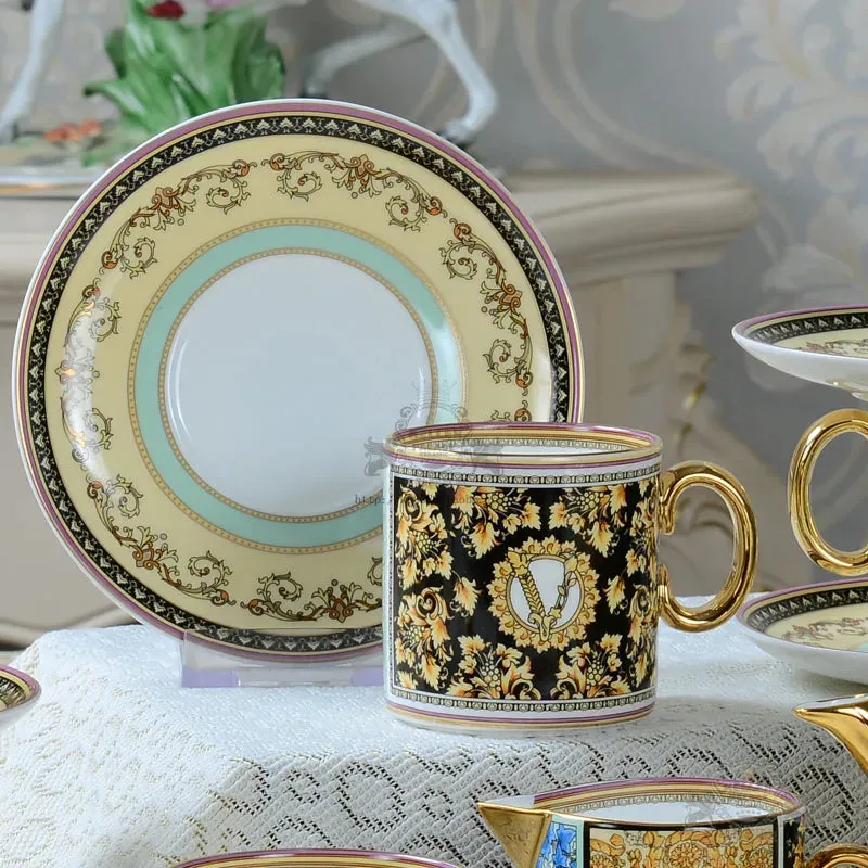 Luxury Versace  Style Fine Porcelain Large Coffee Tea Sets for Six