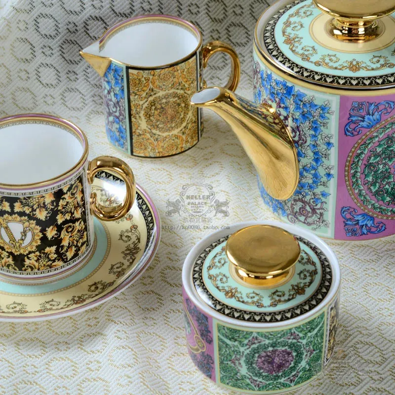 Luxury Versace  Style Fine Porcelain Large Coffee Tea Sets for Six