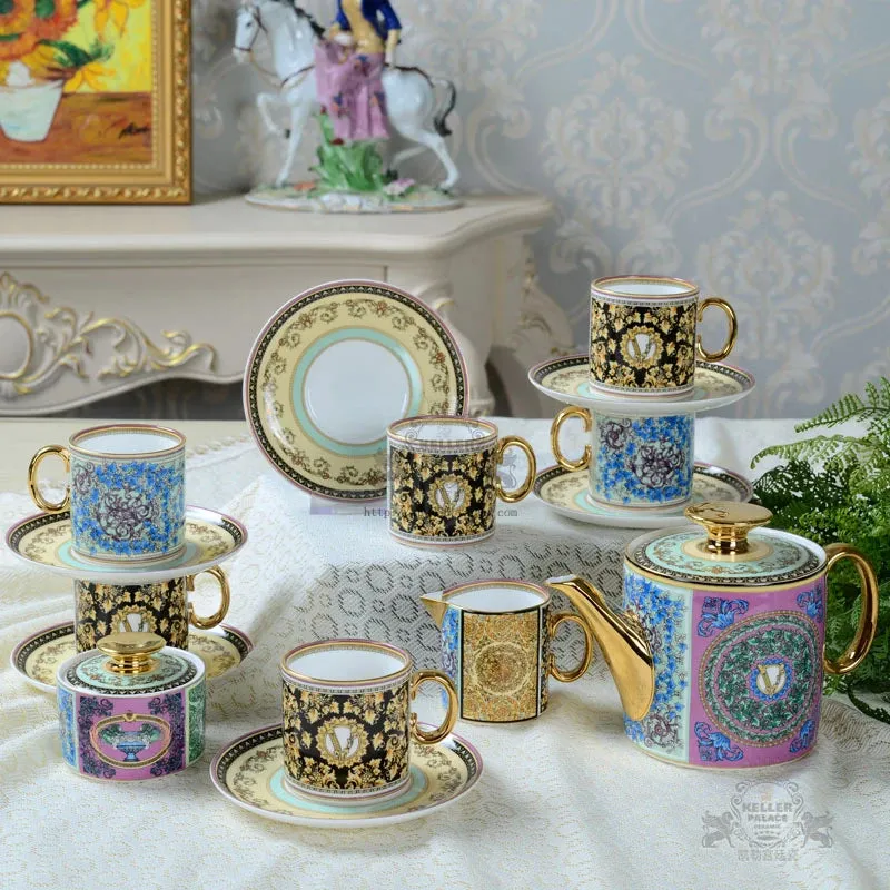 Luxury Versace  Style Fine Porcelain Large Coffee Tea Sets for Six