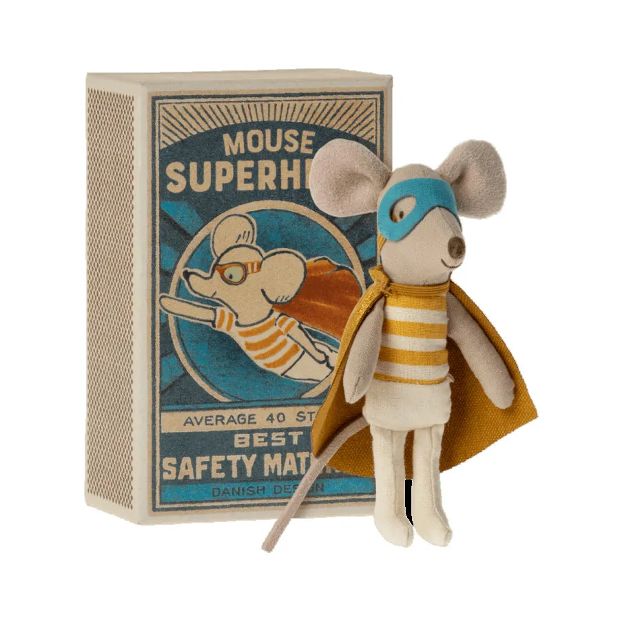 Maileg Super Hero Mouse in a Matchbox, Little Brother & Sign