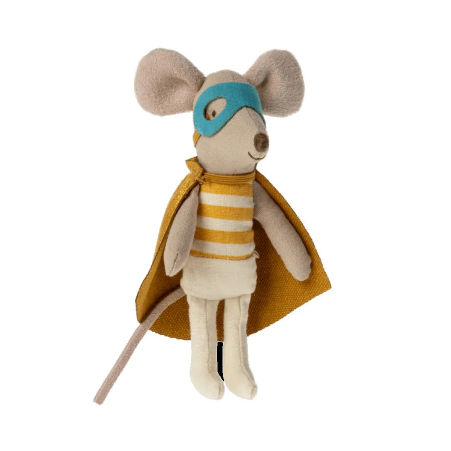 Maileg Super Hero Mouse in a Matchbox, Little Brother & Sign