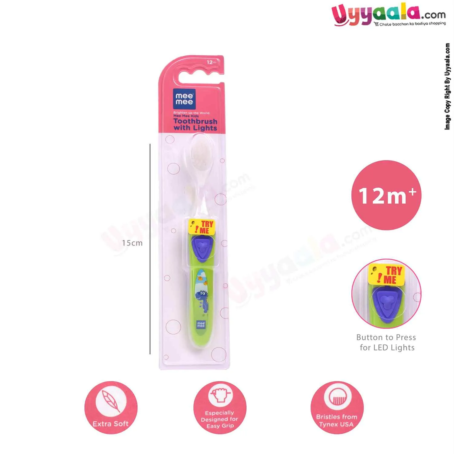 MEE MEE Extra soft Kids Toothbrush With Multiple colour Lights, 12m  age, Green