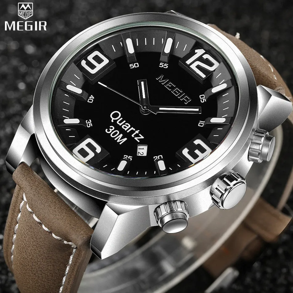 MEGIR Large Dial Casual Watch Men Luxury Brand Quartz Military Sport Watch Digital Men's Wristwatches