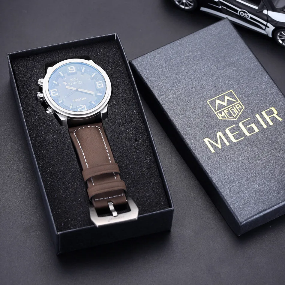 MEGIR Large Dial Casual Watch Men Luxury Brand Quartz Military Sport Watch Digital Men's Wristwatches