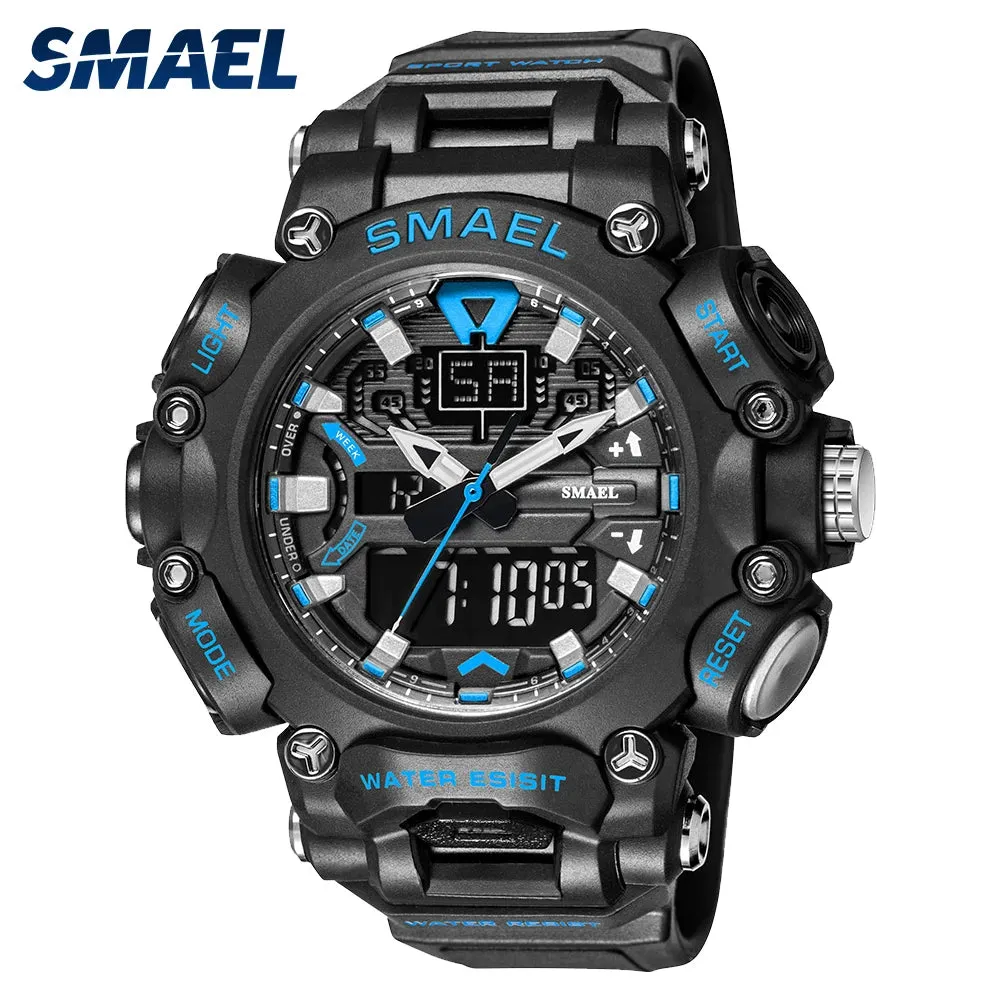 Military Watch Sport Waterproof 50M Stopwatch Analog Digital Wristwatches Week Display Alarm Clock 8053 Digital Watches Mens