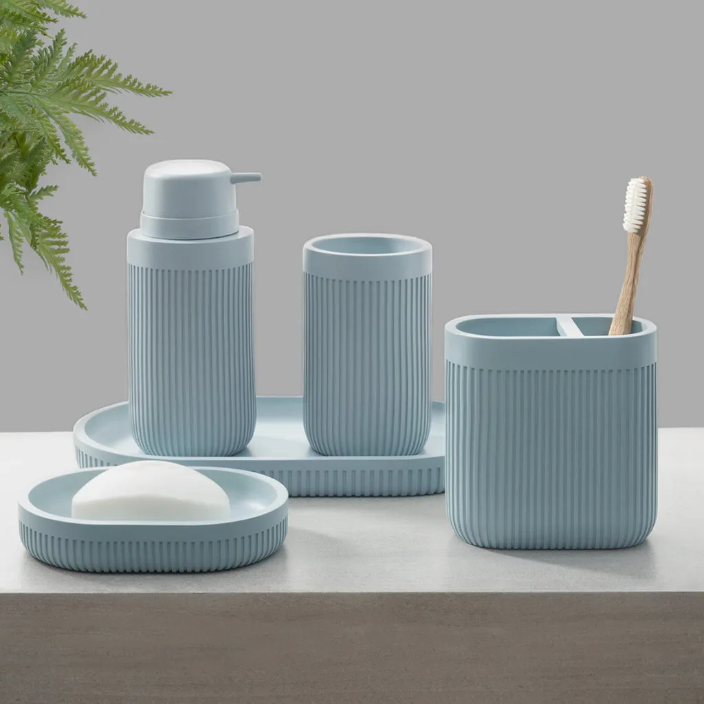 Modern Ribbed Blue Bath Accessories, Soap Dish 