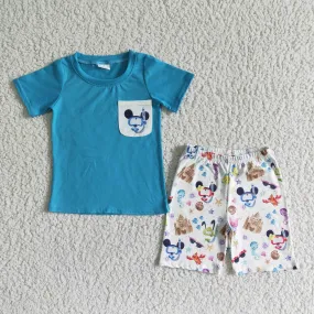 mouse blue T-shirt boy Shorts Set BSSO0038