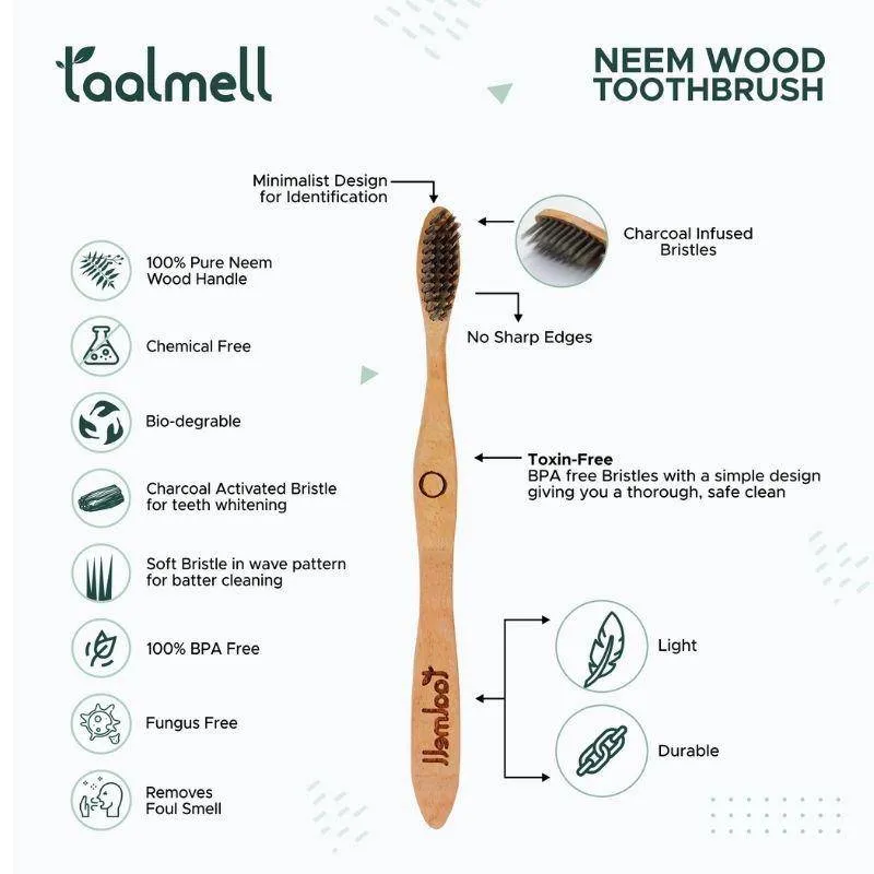 Neem Wood Toothbrush & Neem Wood Tongue Cleaner - Pack Of 2 Each