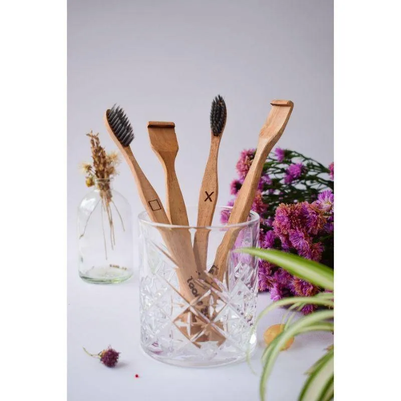 Neem Wood Toothbrush & Neem Wood Tongue Cleaner - Pack Of 2 Each