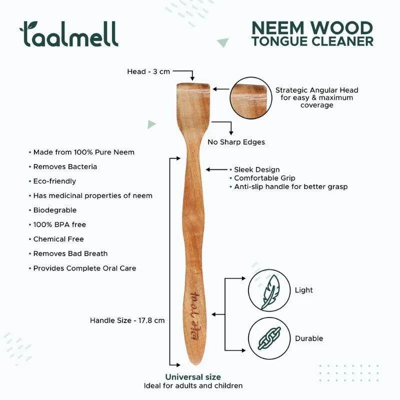 Neem Wood Toothbrush & Neem Wood Tongue Cleaner - Pack Of 2 Each