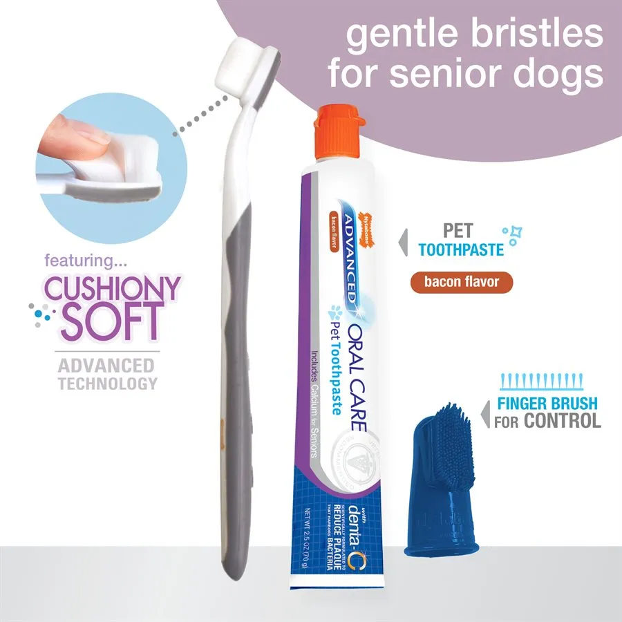 Nylabone Advanced Oral Care Senior Dog Dental Kit with Soft-Bristle Toothbrush 3 Count