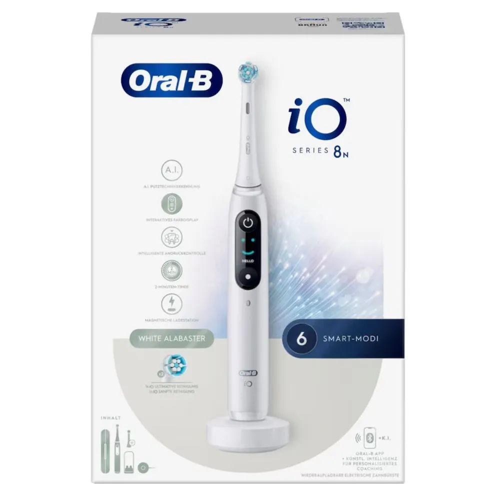 Oral-B - iO Series 8 Electric Toothbrush with Inductive Charger / OLED Display / Travel Case - White