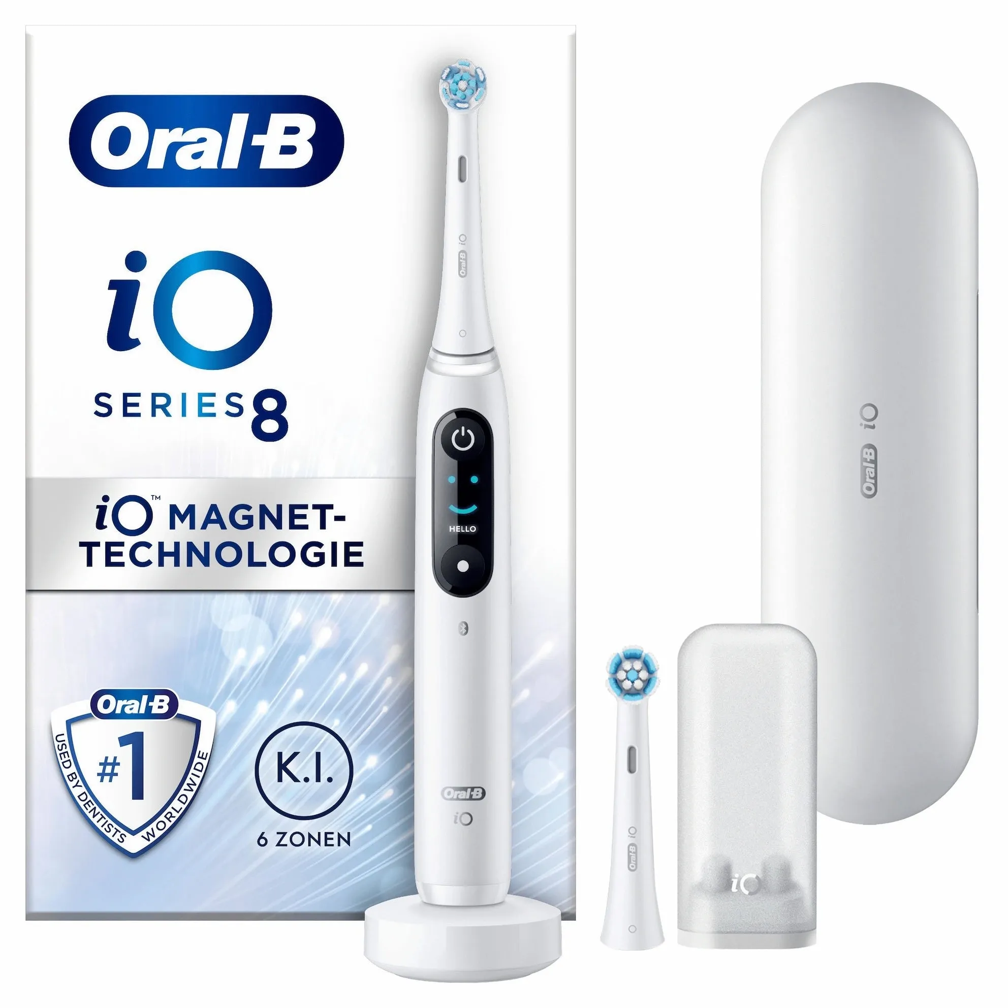 Oral-B - iO Series 8 Electric Toothbrush with Inductive Charger / OLED Display / Travel Case - White