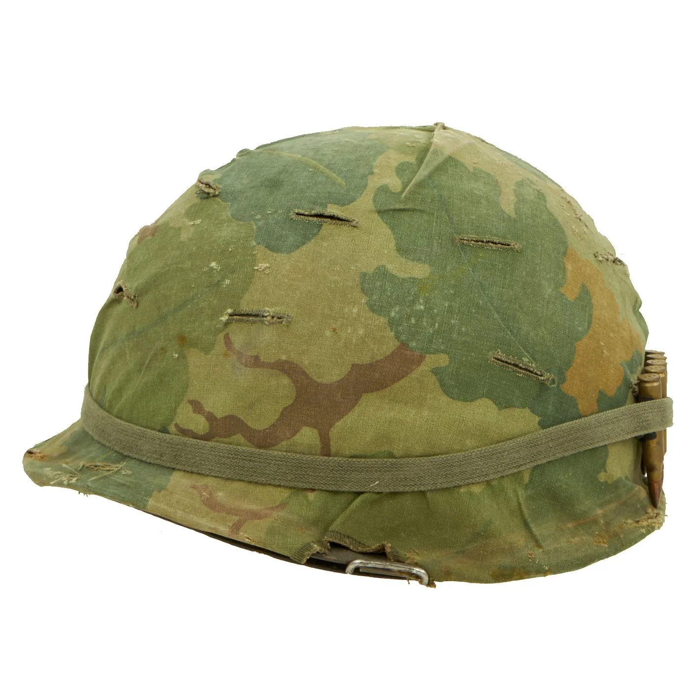 Original U.S. Vietnam M1 Helmet with USMC Camouflage Cover, Tobacco Pipe & Dummy Ammo