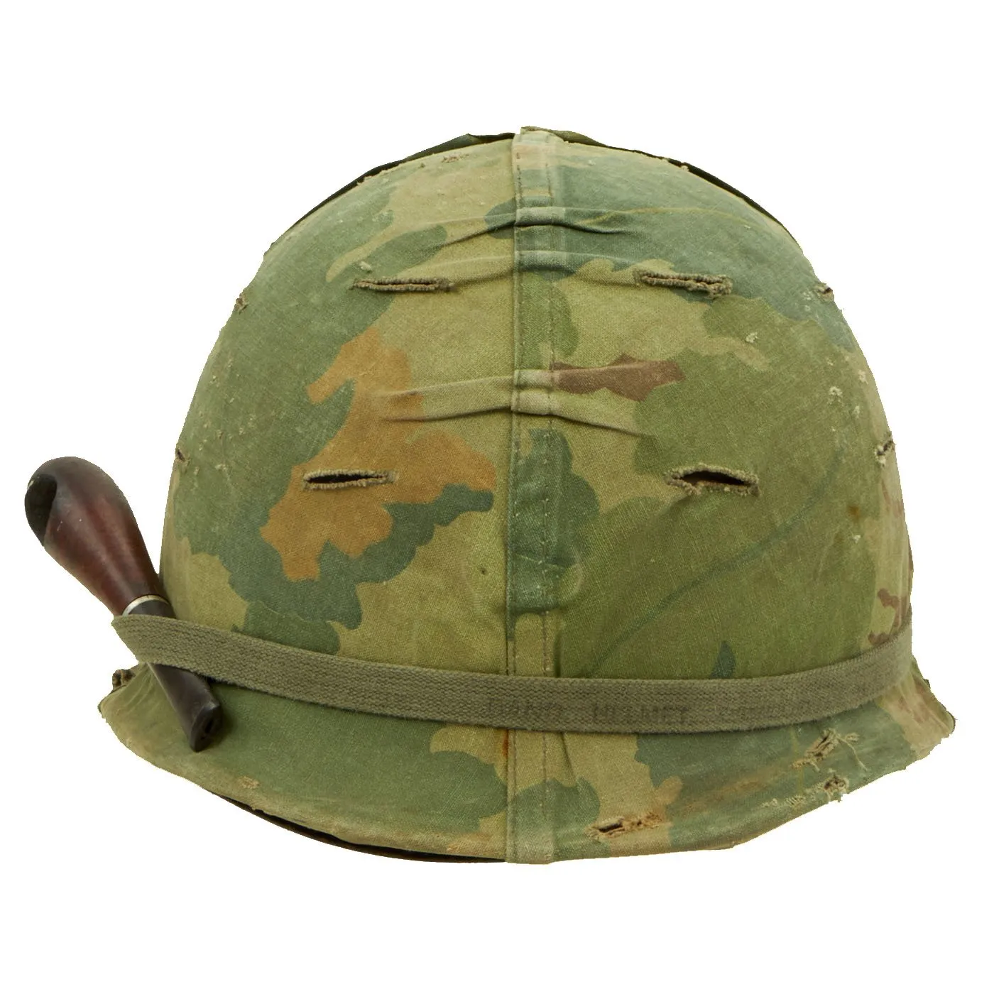 Original U.S. Vietnam M1 Helmet with USMC Camouflage Cover, Tobacco Pipe & Dummy Ammo