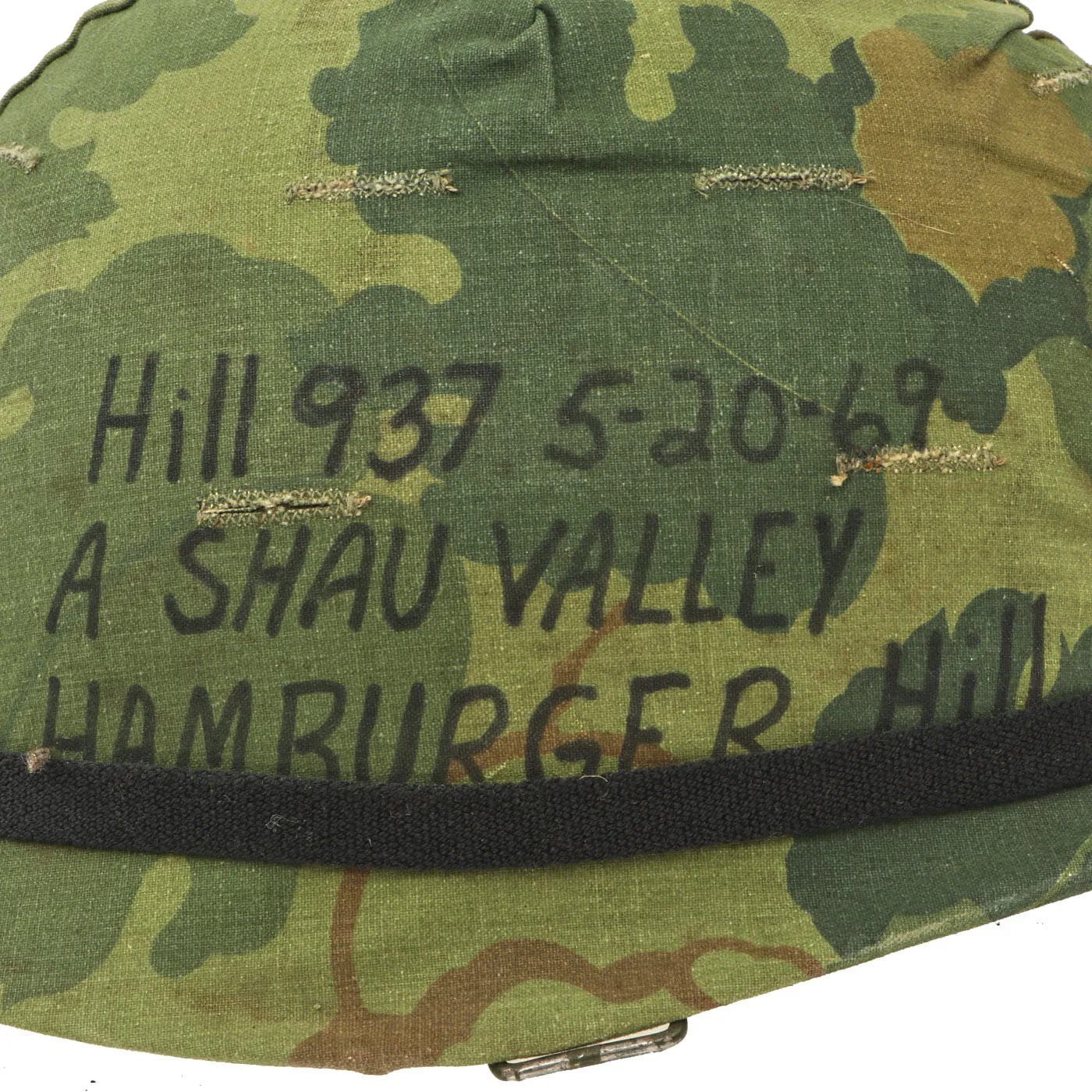 Original U.S. Vietnam M1 Ingersoll Helmet with Personalized USMC Camo Cover & Accessories