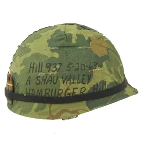 Original U.S. Vietnam M1 Ingersoll Helmet with Personalized USMC Camo Cover & Accessories