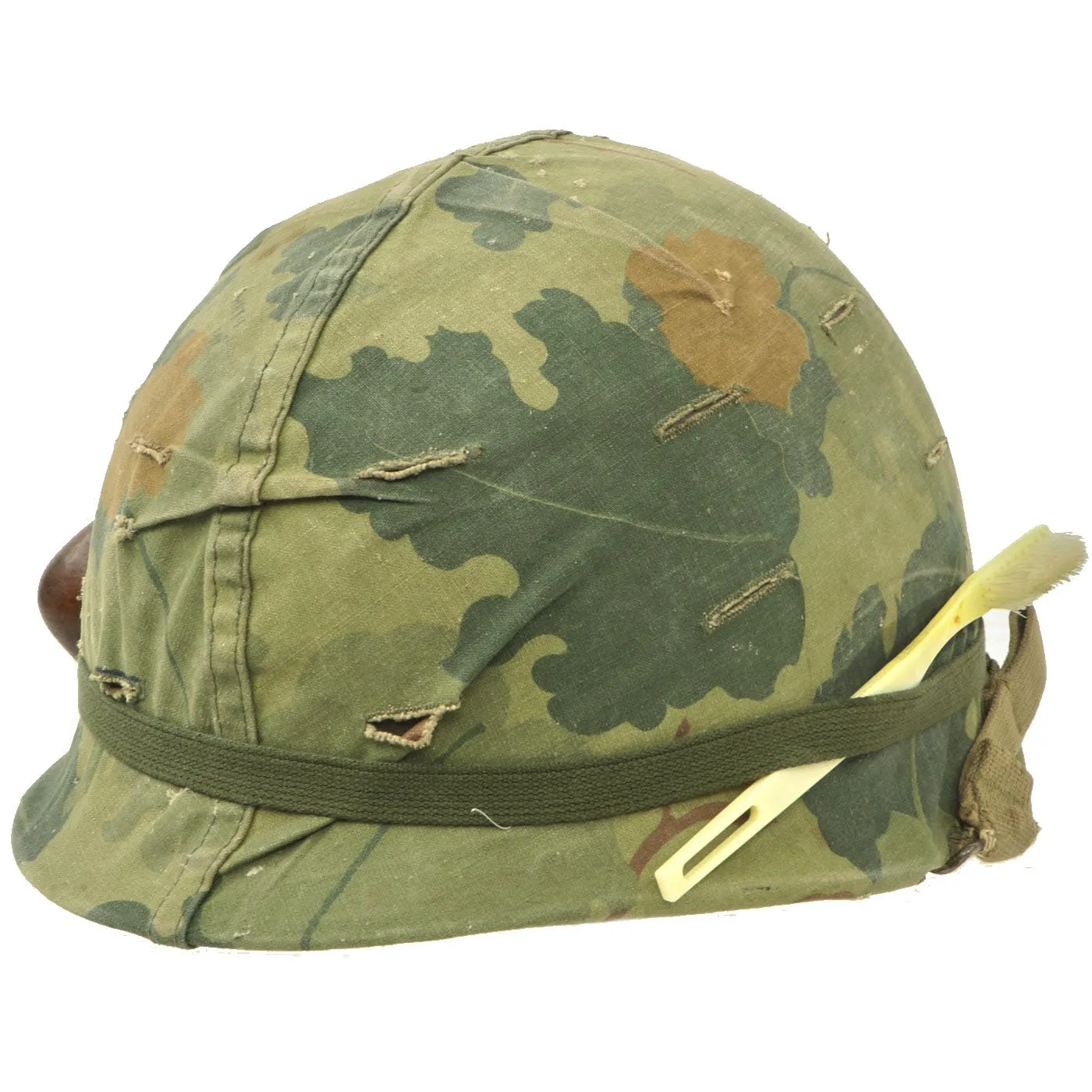 Original U.S. WWII & Vietnam Named M1 McCord Rear Seam Helmet with USMC Camo Cover & Accessories