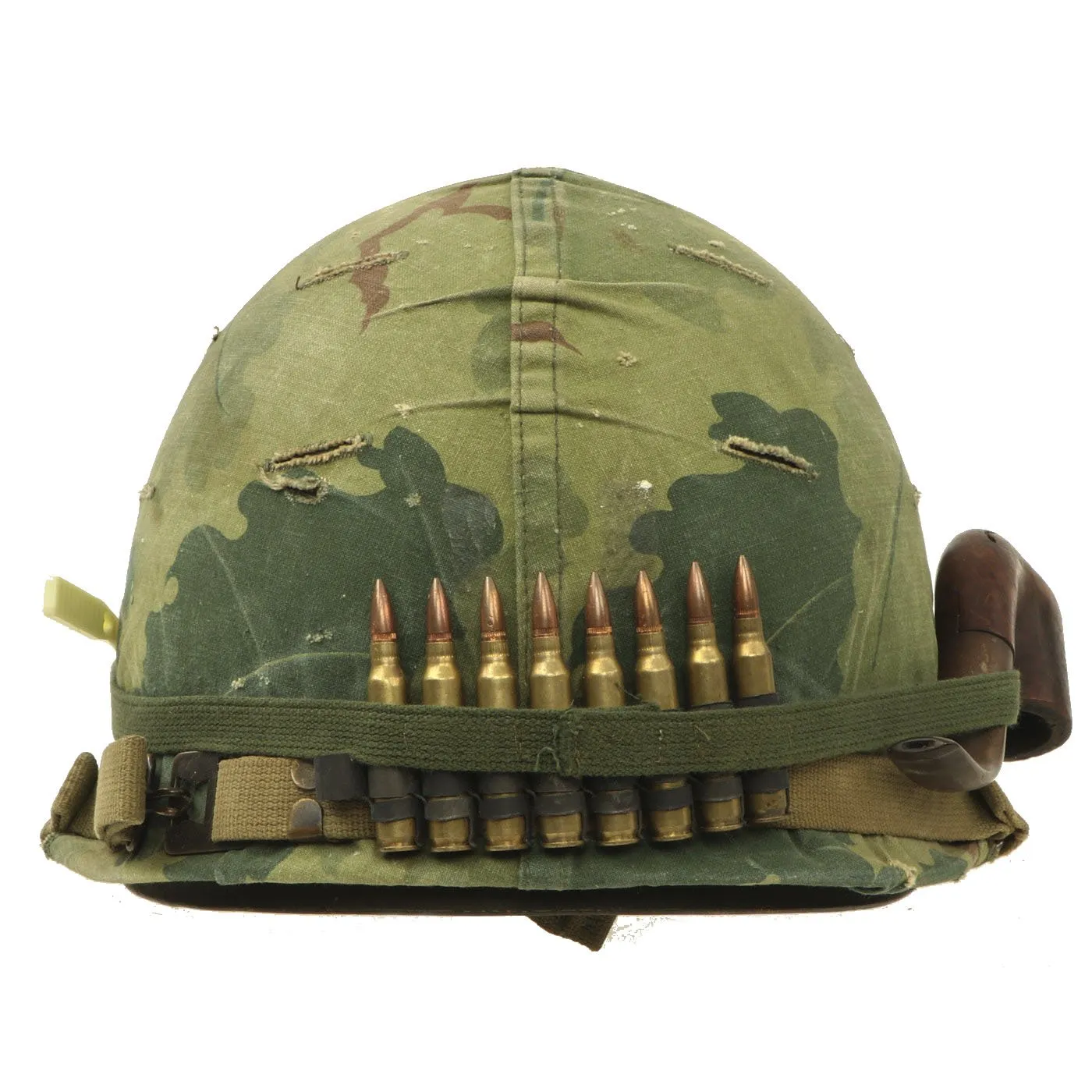 Original U.S. WWII & Vietnam Named M1 McCord Rear Seam Helmet with USMC Camo Cover & Accessories