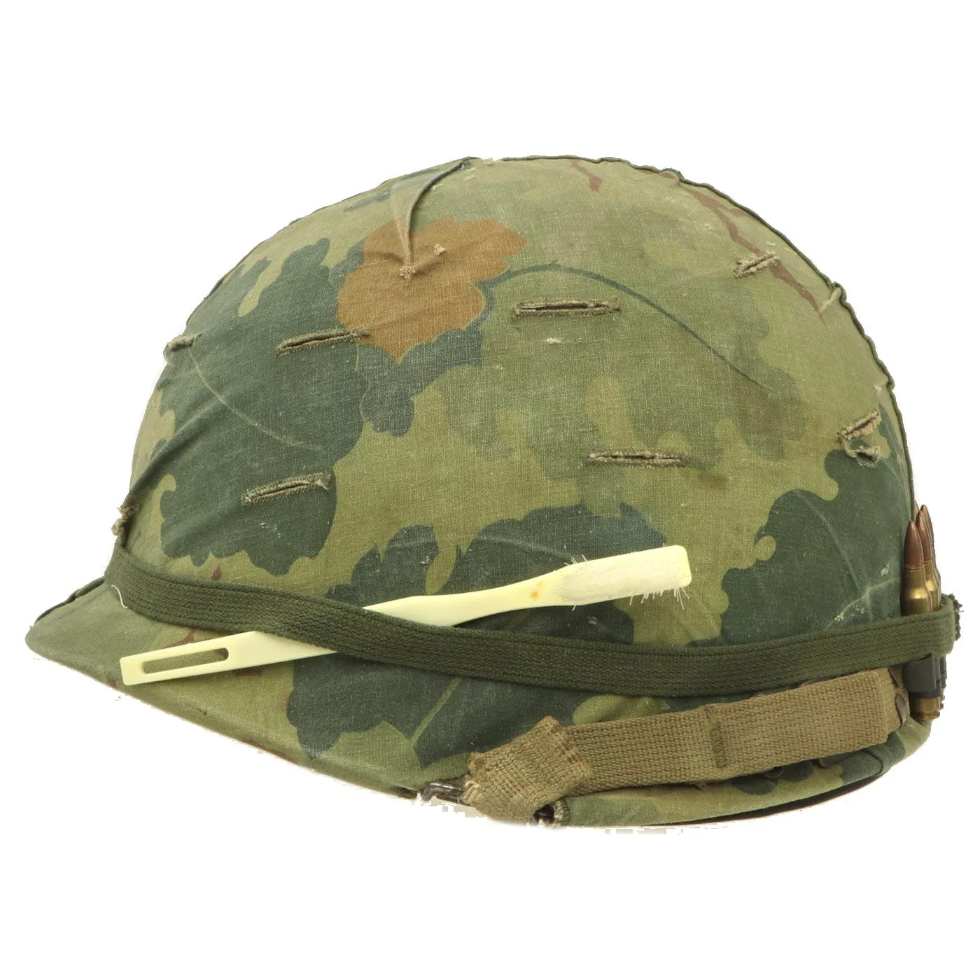 Original U.S. WWII & Vietnam Named M1 McCord Rear Seam Helmet with USMC Camo Cover & Accessories