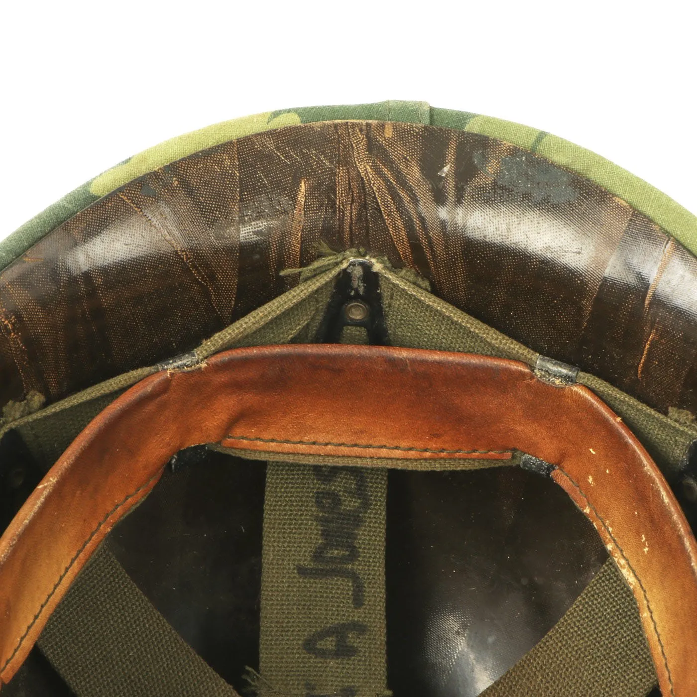 Original U.S. WWII & Vietnam Named M1 McCord Rear Seam Helmet with USMC Camo Cover & Accessories