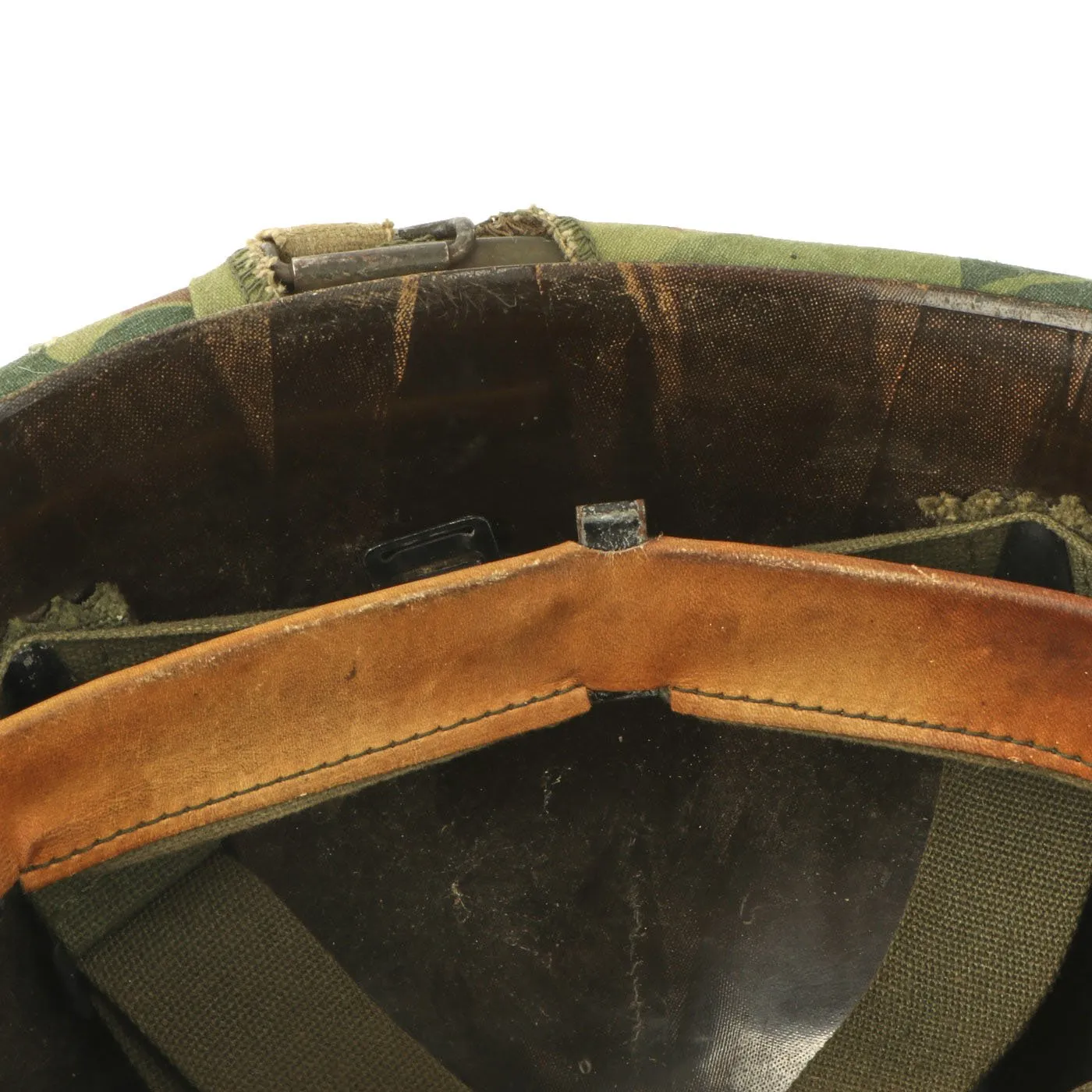 Original U.S. WWII & Vietnam Named M1 McCord Rear Seam Helmet with USMC Camo Cover & Accessories