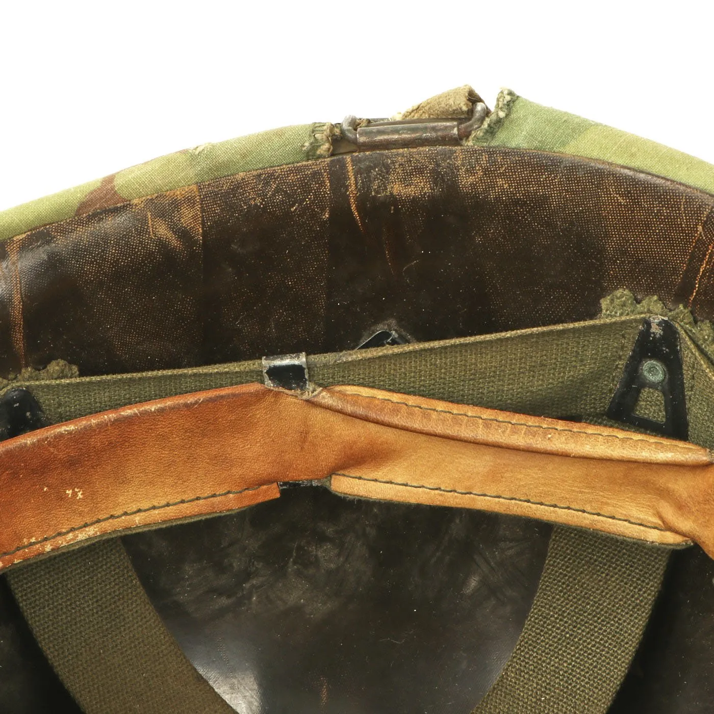 Original U.S. WWII & Vietnam Named M1 McCord Rear Seam Helmet with USMC Camo Cover & Accessories