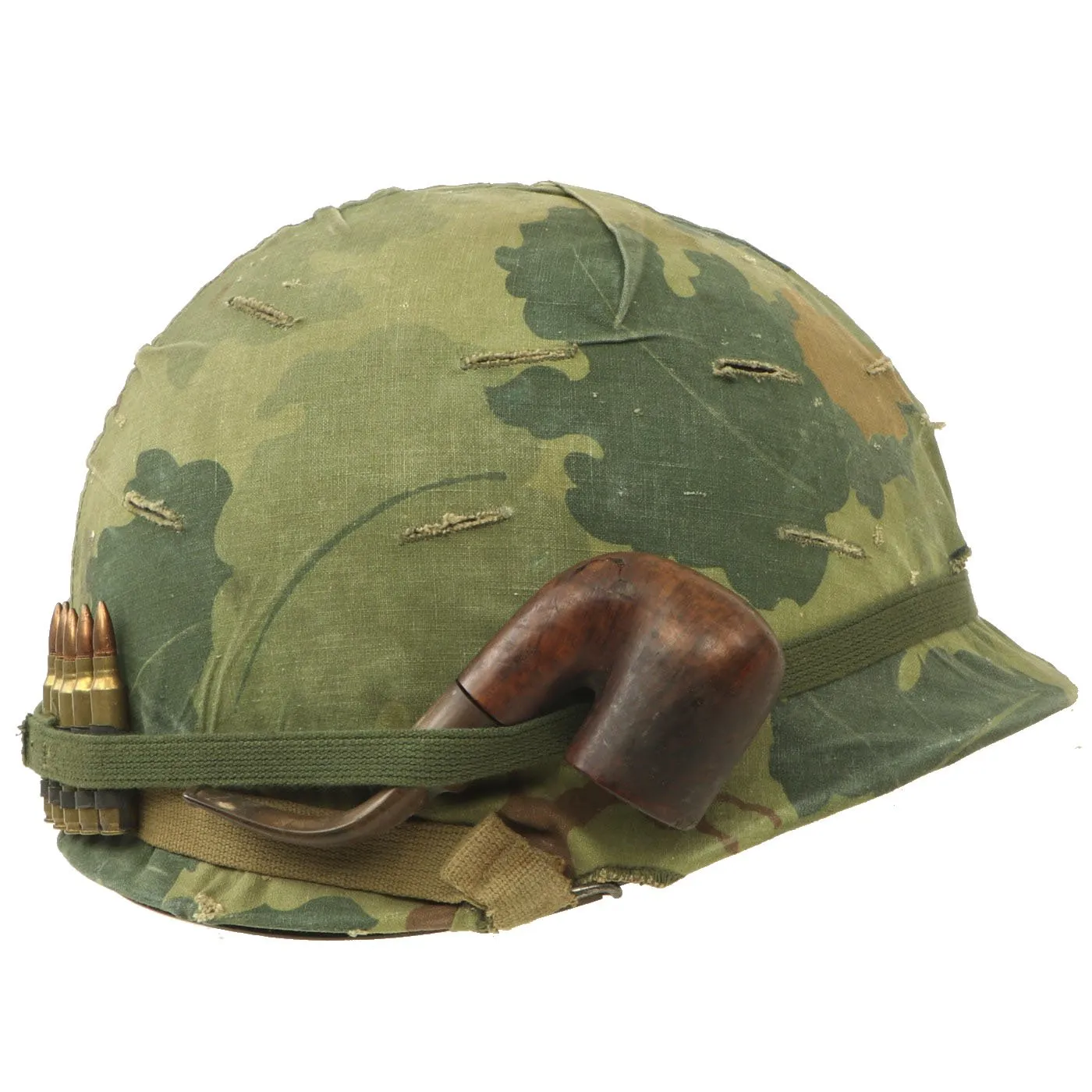 Original U.S. WWII & Vietnam Named M1 McCord Rear Seam Helmet with USMC Camo Cover & Accessories