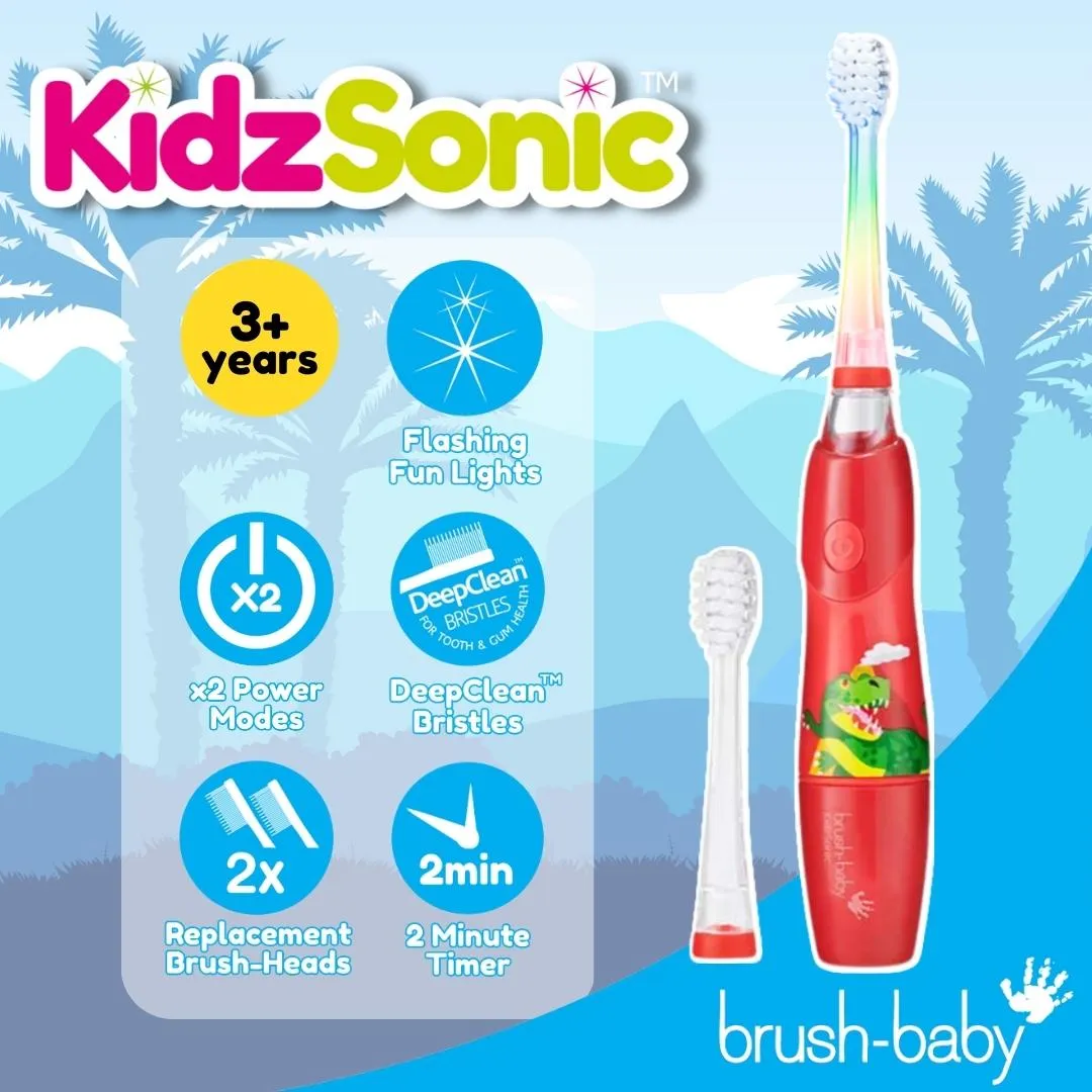 Pack of 2 KidzSonic® Dinosaur Kids Electric Toothbrush (Ages 3  Years)