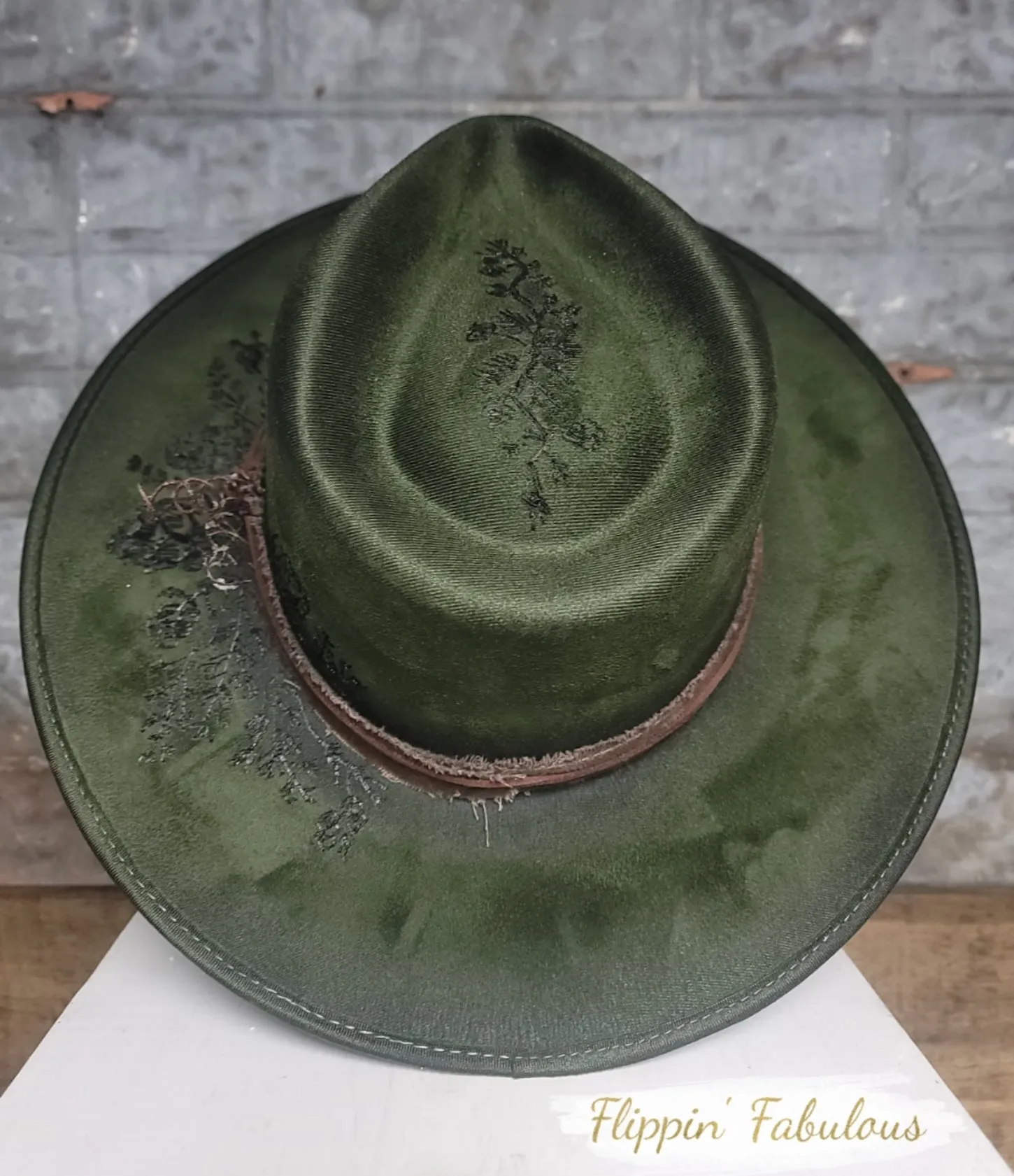 Pinecone Suede Hand Burned Wide Brim Hat- Multiple Colors Available