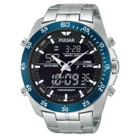 Pulsar Men's Digital &amp; Analog Silver Tone Stainless Steel Chronograph Watch