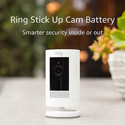 Ring Stick Up Cam Battery HD security camera with custom privacy controls, Simple setup, Works with Alexa - White