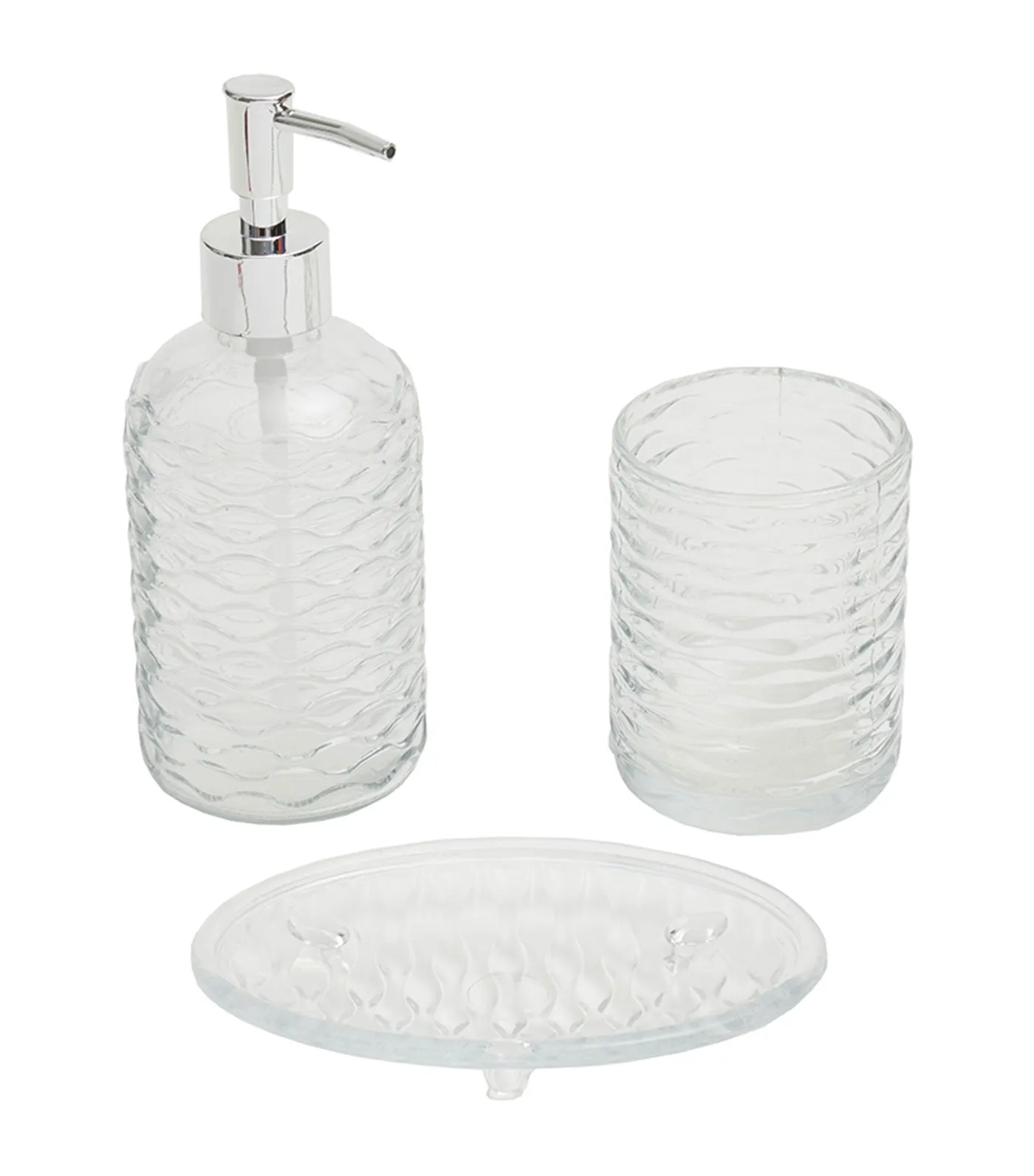 Rippled 3-Piece Glass Bathroom Accessories Set