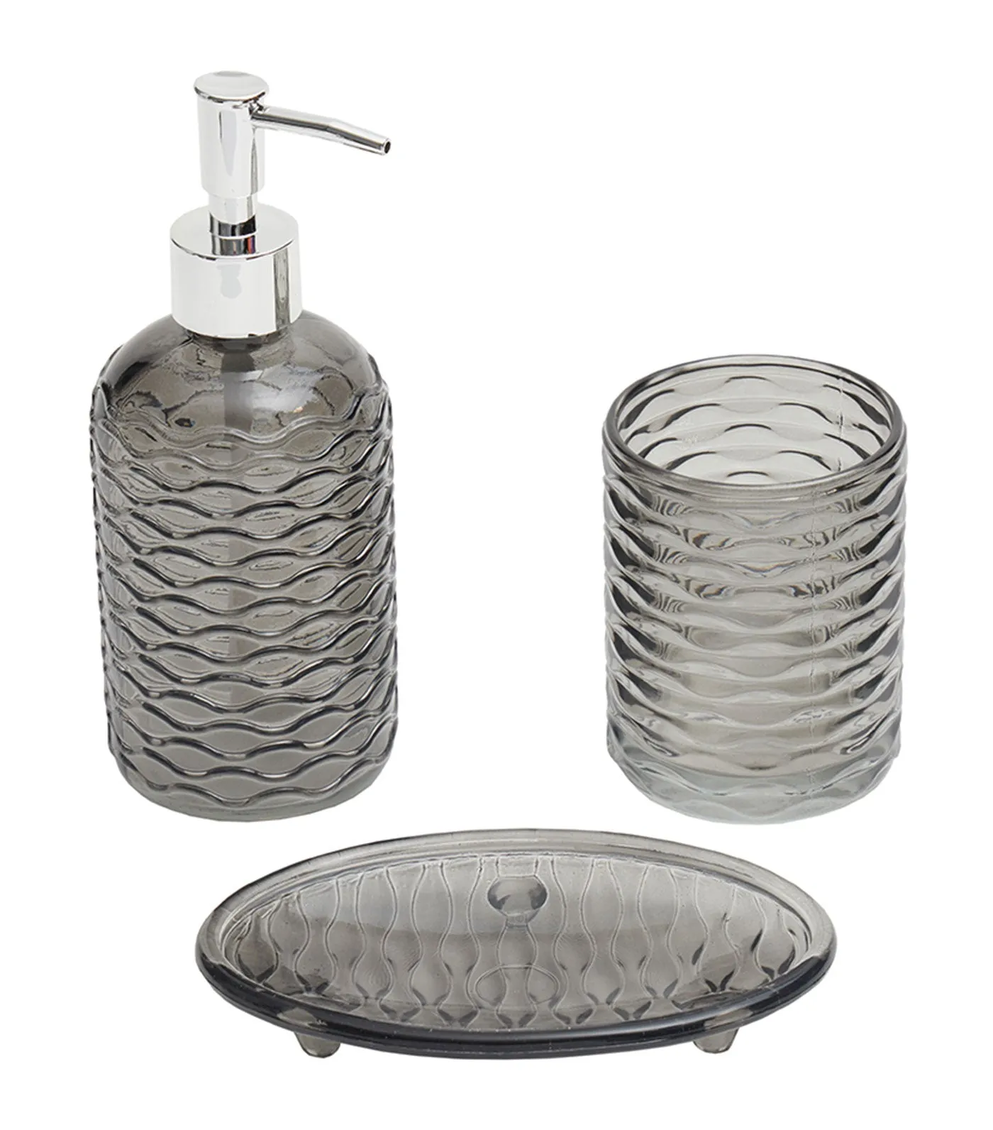 Rippled 3-Piece Glass Bathroom Accessories Set