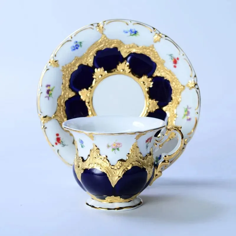 Royal Cort Luxury  Style Fine Porcelain 24 K Gold Plated Blue and White Coffee Tea sets