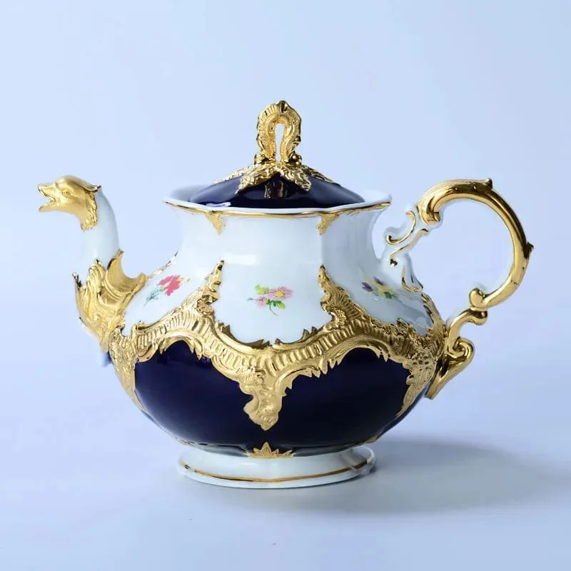 Royal Cort Luxury  Style Fine Porcelain 24 K Gold Plated Blue and White Coffee Tea sets