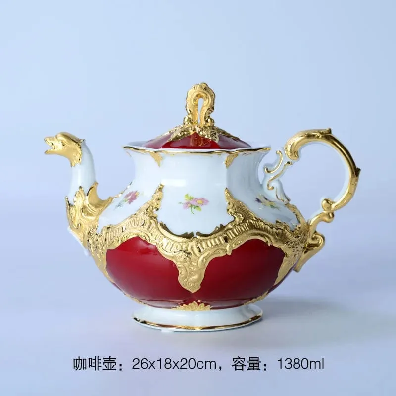 Royal Cort Luxury  Style Fine Porcelain 24 K Gold Plated Marune and White Coffee Tea Sets