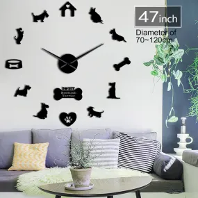 Scottish Terrier Large Wall Clock Aberdeen Terrier I Love My Scottie DIY Sticker Frameless Big Wall Clock Silent Sweep Movement