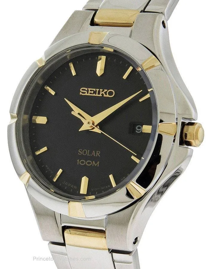 Seiko Solar Ladies Sport Dress Watch - Black Dial - Two-Tone - Date - Bracelet