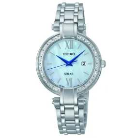 Seiko Women's Silver Tone Mother of Pearl Diamonds Dress Watch SUT181