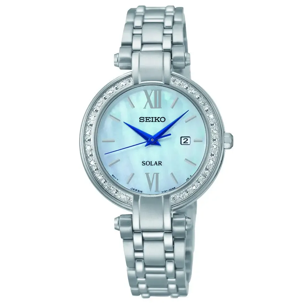 Seiko Women's Silver Tone Mother of Pearl Diamonds Dress Watch SUT181