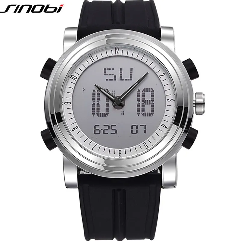 SINOBI Digital Sports Chronograph Men's Wrist Watches Waterproof Rubber Watchband Brand Male Military Geneva Quartz Clock 2017