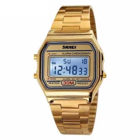 SKMEI 1123 Rectangle Digital Stainless Steel Band Fashion Luxury Men Women Unisex Wrist Watch