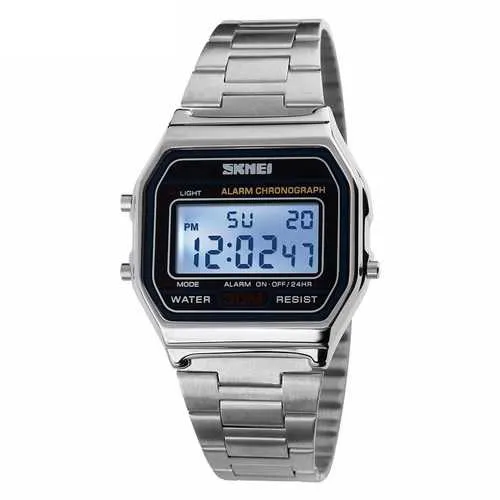 SKMEI 1123 Rectangle Digital Stainless Steel Band Fashion Luxury Men Women Unisex Wrist Watch