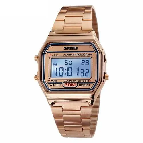 SKMEI 1123 Rectangle Digital Stainless Steel Band Fashion Luxury Men Women Unisex Wrist Watch