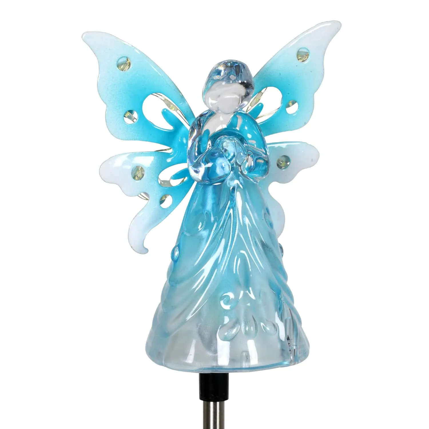 Solar Acrylic Angel with Wings and Twelve LED Lights Metal Garden Stake in Blue, 4 by 34 Inches