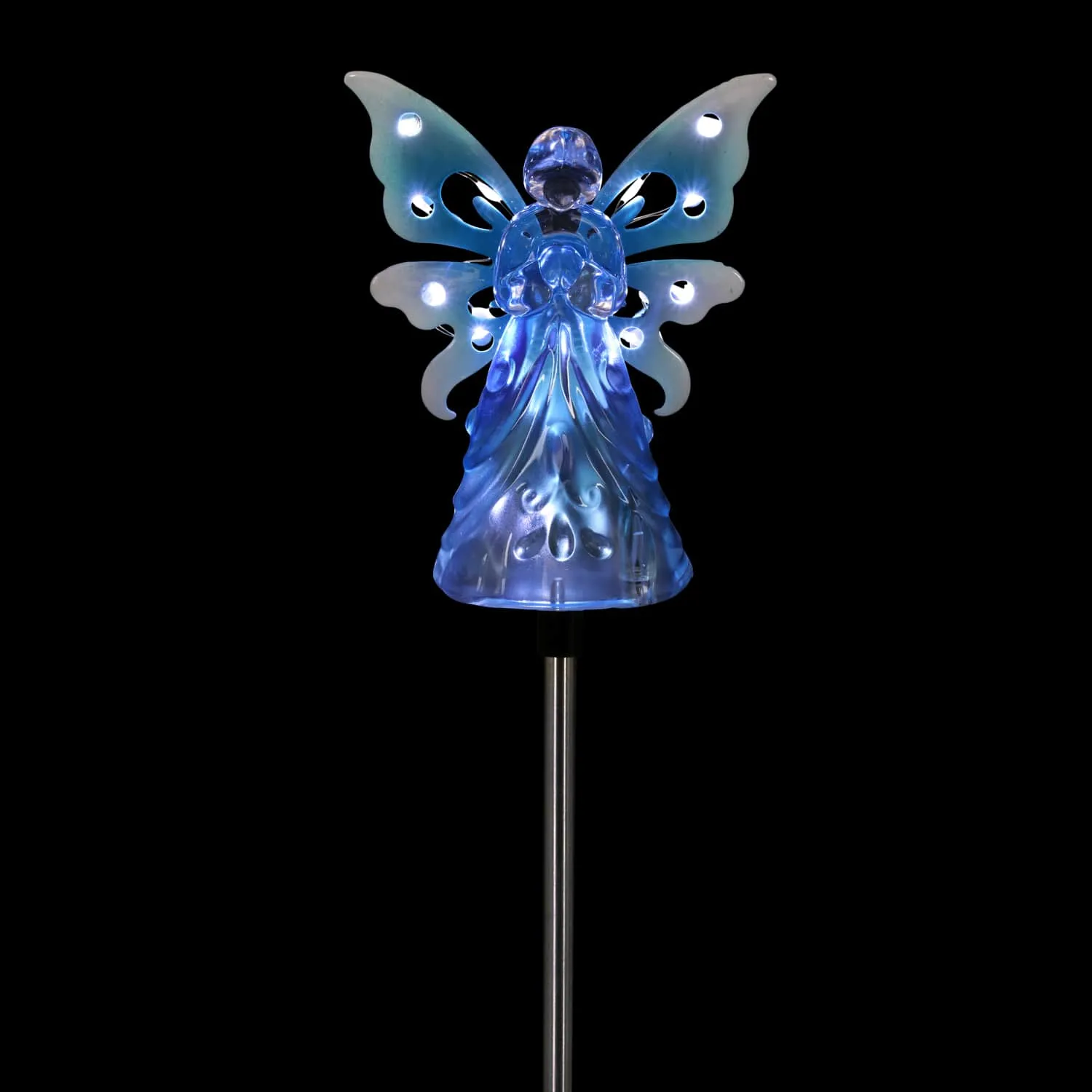 Solar Acrylic Angel with Wings and Twelve LED Lights Metal Garden Stake in Blue, 4 by 34 Inches